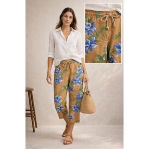 Lauren Ralph Lauren Hawaiian Floral Orange Tropical Capri Crop Pants 4 Rope Belt